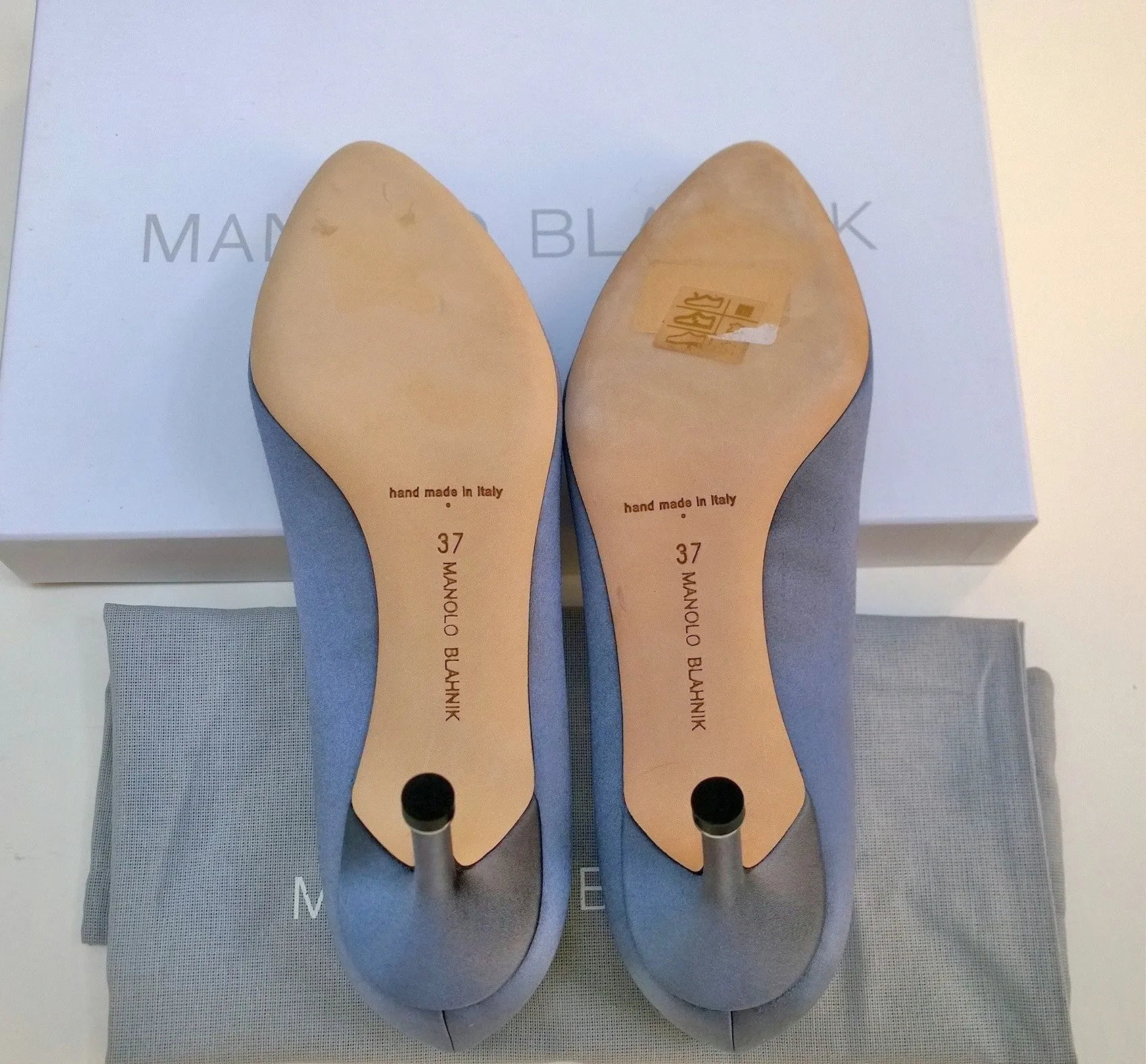 Manolo Blahnik Grey Satin Hangisi Rhinestone Buckle Heels New in Box Shoes