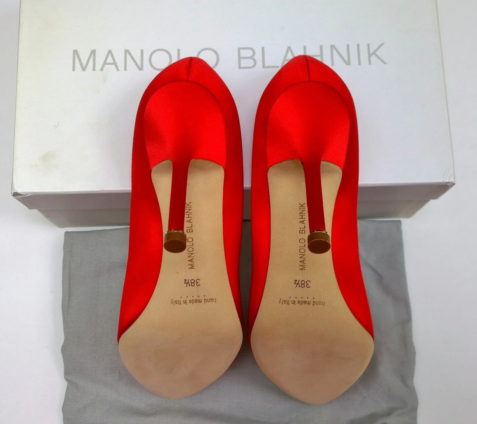 Manolo Blahnik Hangisi 105 Red Satin Heels with Red Rhinestone Buckle Shoes