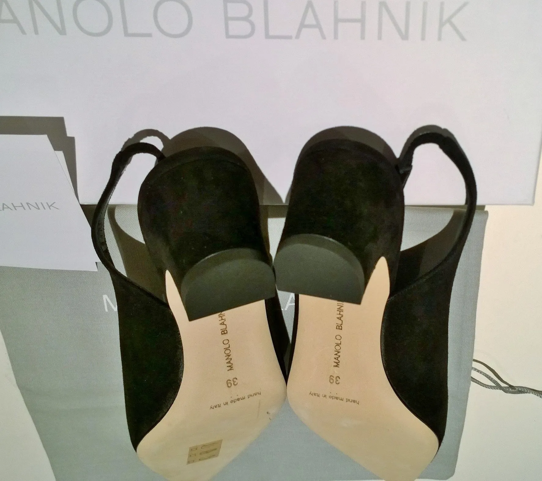 Manolo Blahnik Paledaba Black Suede Slingback Heels New Shoes