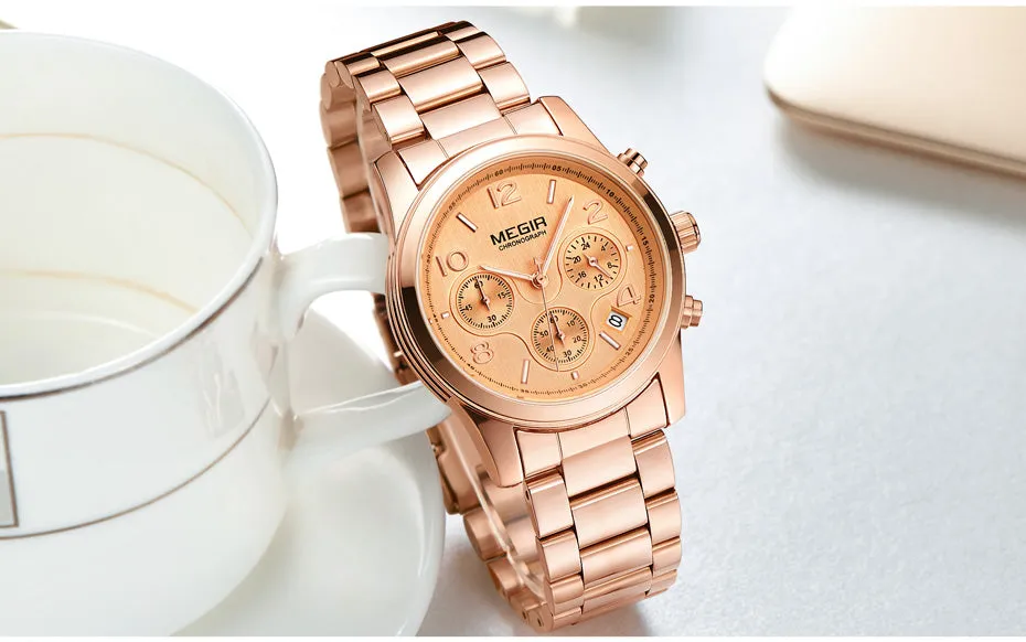 MEGIR Elegant Chronograph Women Watches Relogio Feminino Luxury Brand Ladies Sport Wrist Watch Clock Girl Lovers Wristwatches Hour xfcs