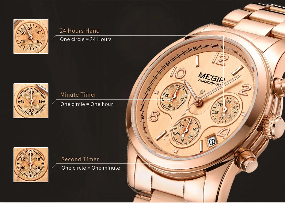 MEGIR Elegant Chronograph Women Watches Relogio Feminino Luxury Brand Ladies Sport Wrist Watch Clock Girl Lovers Wristwatches Hour xfcs