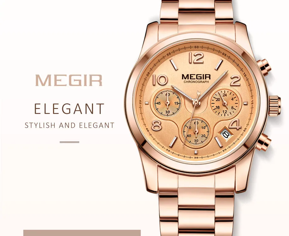 MEGIR Elegant Chronograph Women Watches Relogio Feminino Luxury Brand Ladies Sport Wrist Watch Clock Girl Lovers Wristwatches Hour xfcs