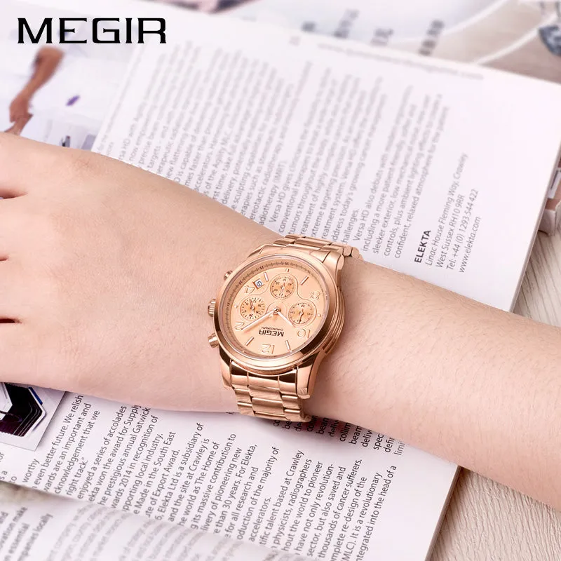 MEGIR Elegant Chronograph Women Watches Relogio Feminino Luxury Brand Ladies Sport Wrist Watch Clock Girl Lovers Wristwatches Hour xfcs