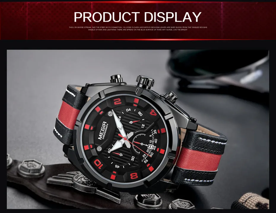 MEGIR Endurance Chronograph Sport Watch Men Quartz Wristwatches Clock Fashion Leather Army Military Watches Hour Time Relogio Masculino