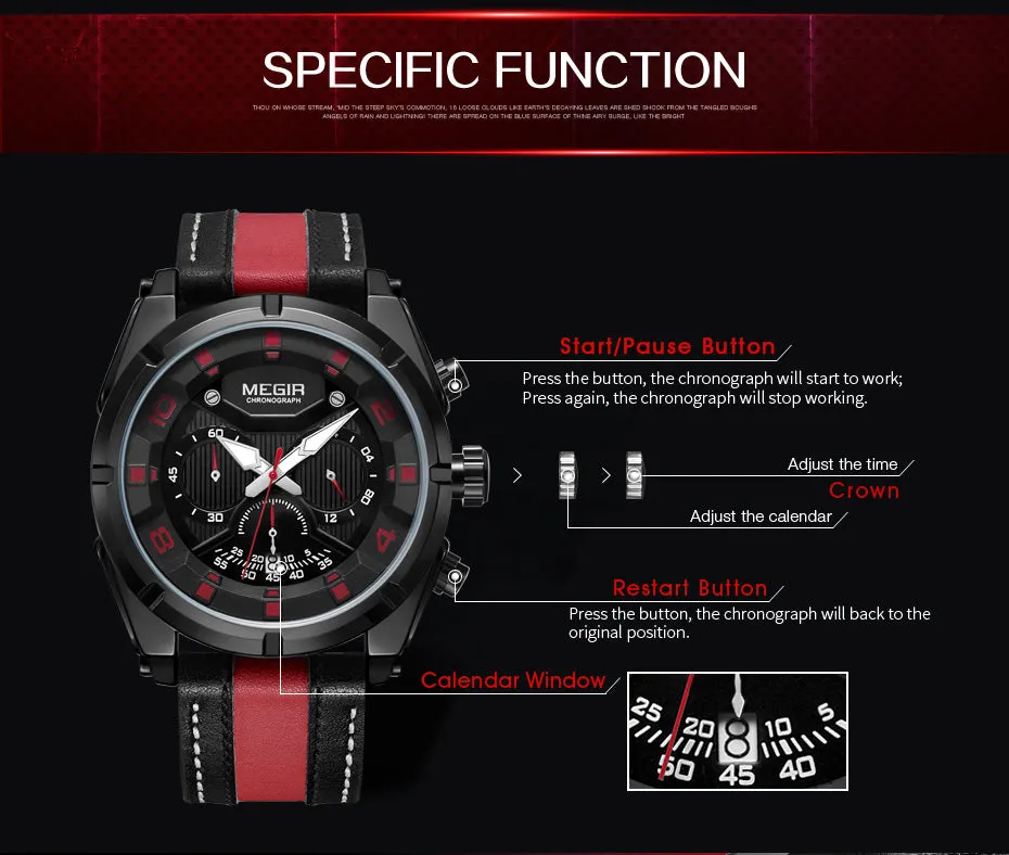 MEGIR Endurance Chronograph Sport Watch Men Quartz Wristwatches Clock Fashion Leather Army Military Watches Hour Time Relogio Masculino