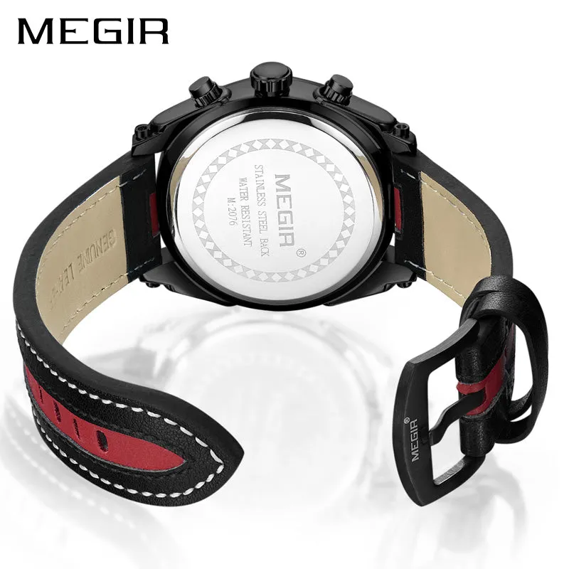 MEGIR Endurance Chronograph Sport Watch Men Quartz Wristwatches Clock Fashion Leather Army Military Watches Hour Time Relogio Masculino