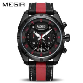 MEGIR Endurance Chronograph Sport Watch Men Quartz Wristwatches Clock Fashion Leather Army Military Watches Hour Time Relogio Masculino