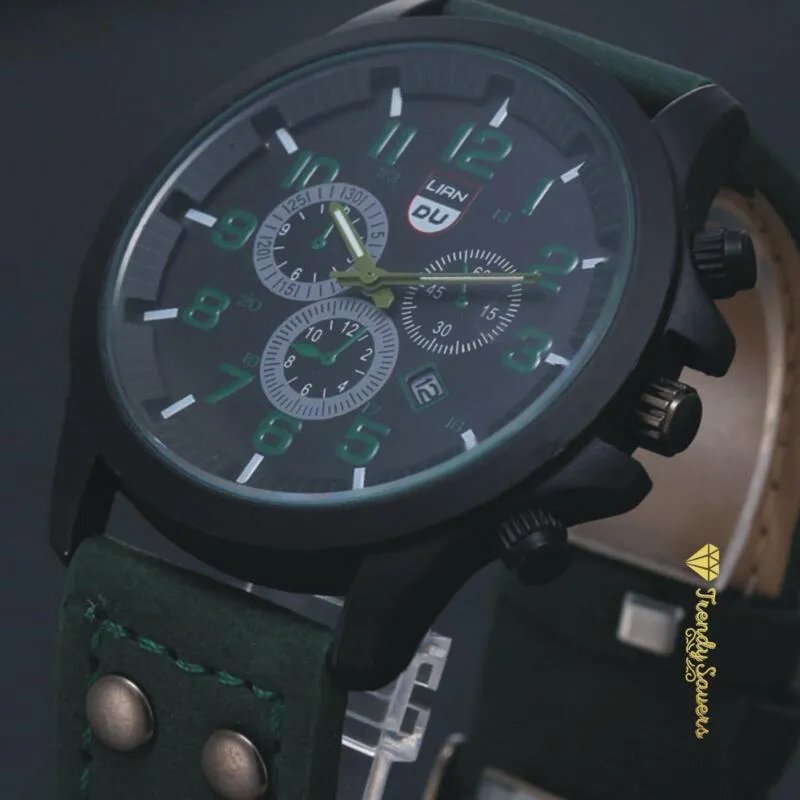 Men’s Military Leather Date Quartz Analog Army Casual Dress Wrist Watches