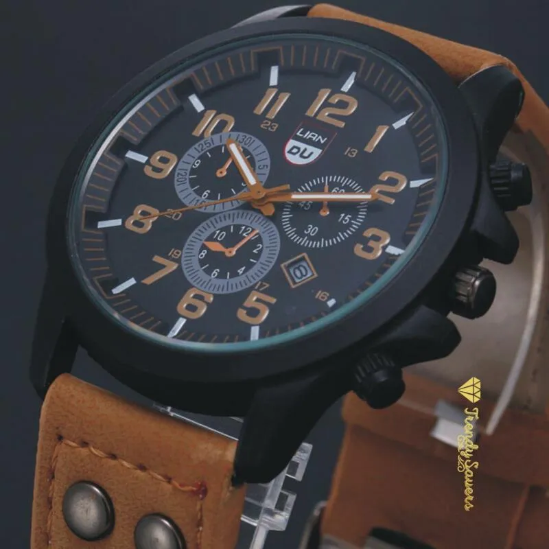 Men’s Military Leather Date Quartz Analog Army Casual Dress Wrist Watches