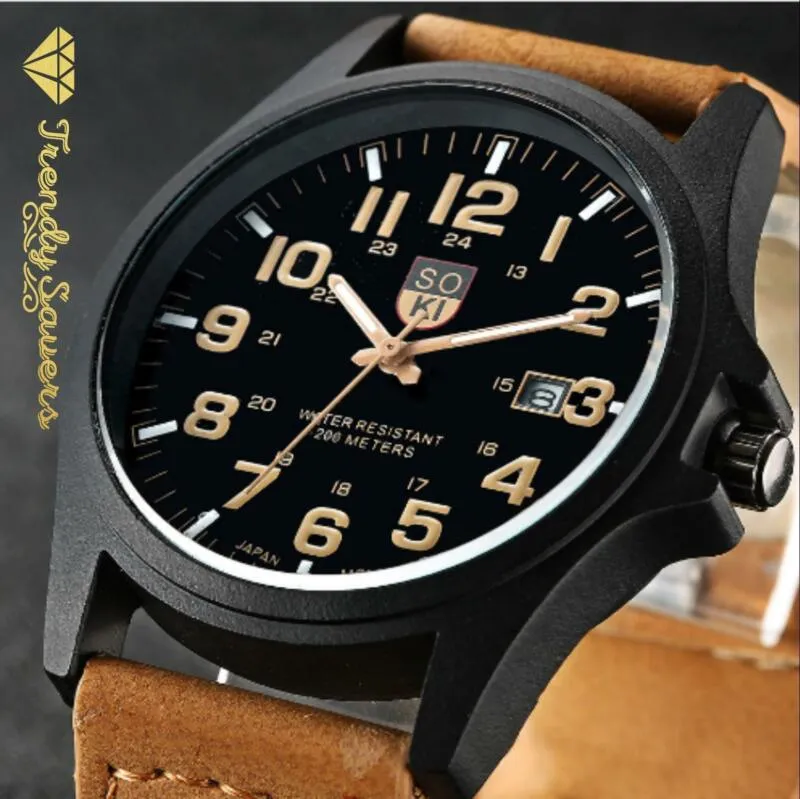 Men’s Military Leather Date Quartz Analog Army Casual Dress Wrist Watches