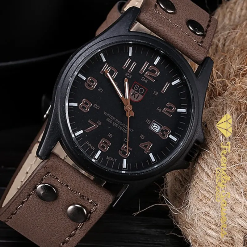 Men’s Military Leather Date Quartz Analog Army Casual Dress Wrist Watches