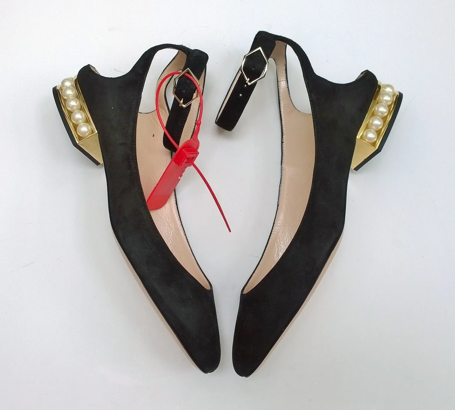 Nicholas Kirkwood Casati Pearl Black Suede Ankle Strap Shoes Flats