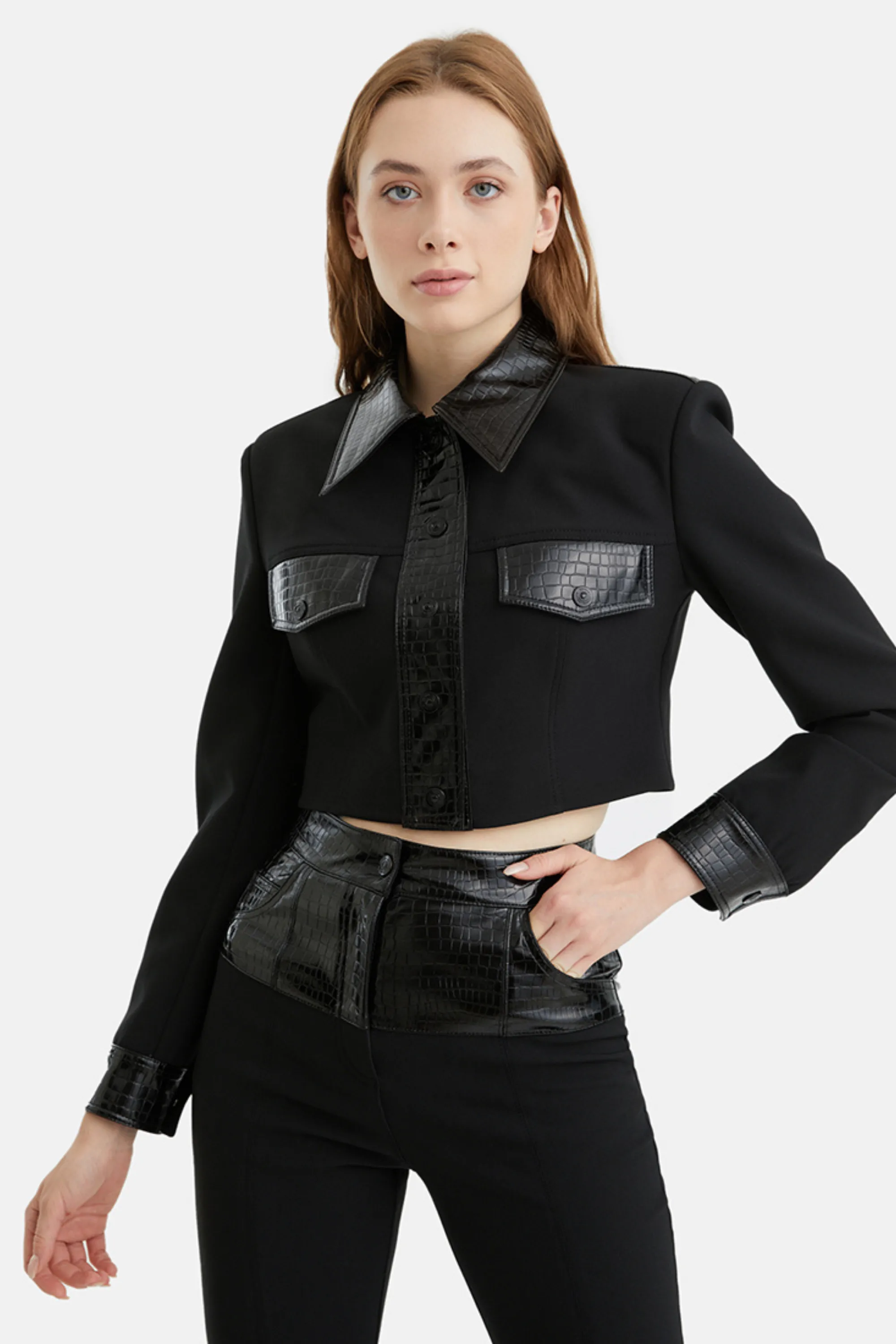 Shoulder Pad Pleather Jacket