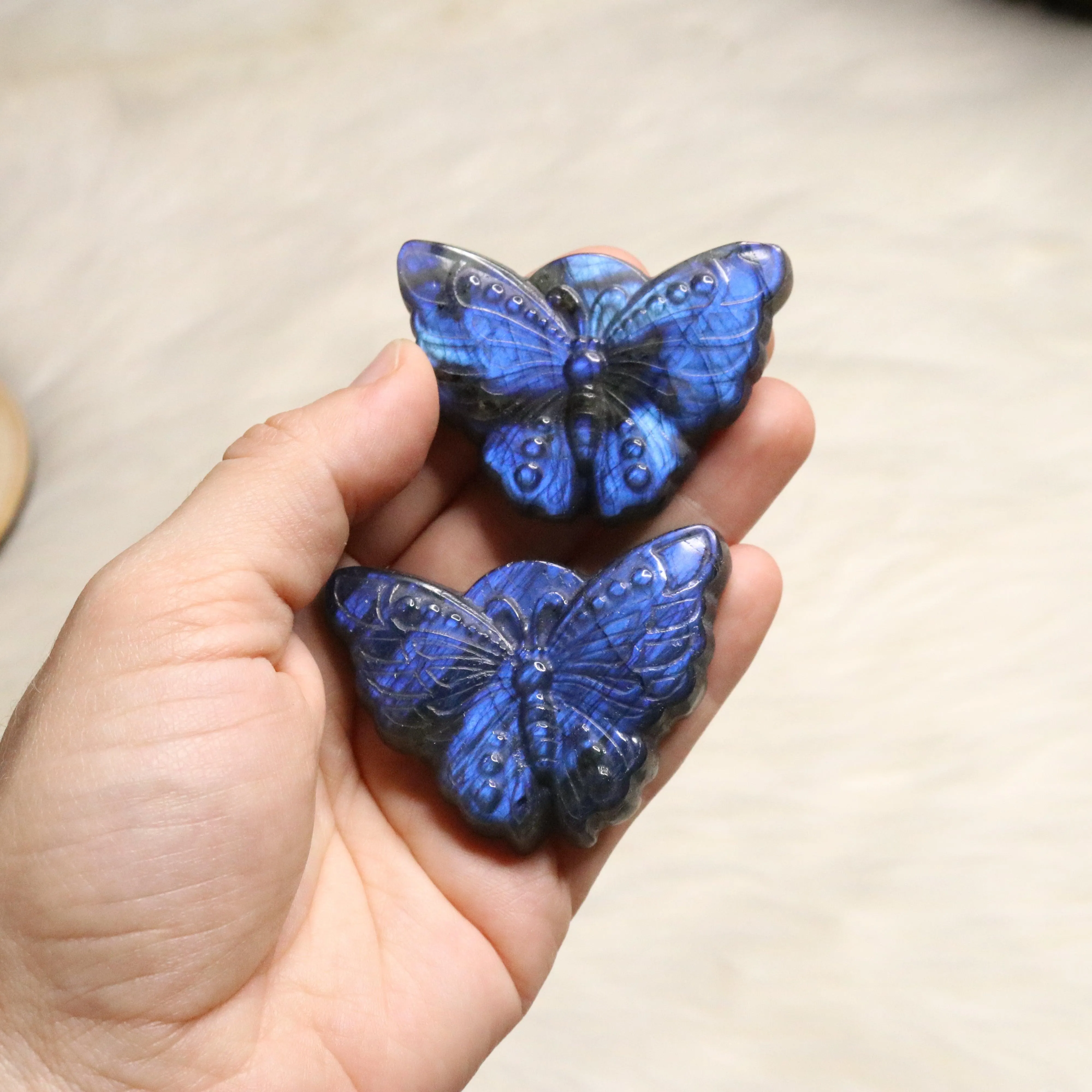 Super Blue Flash Labradorite ~ Butterfly Carvings ~ Magical