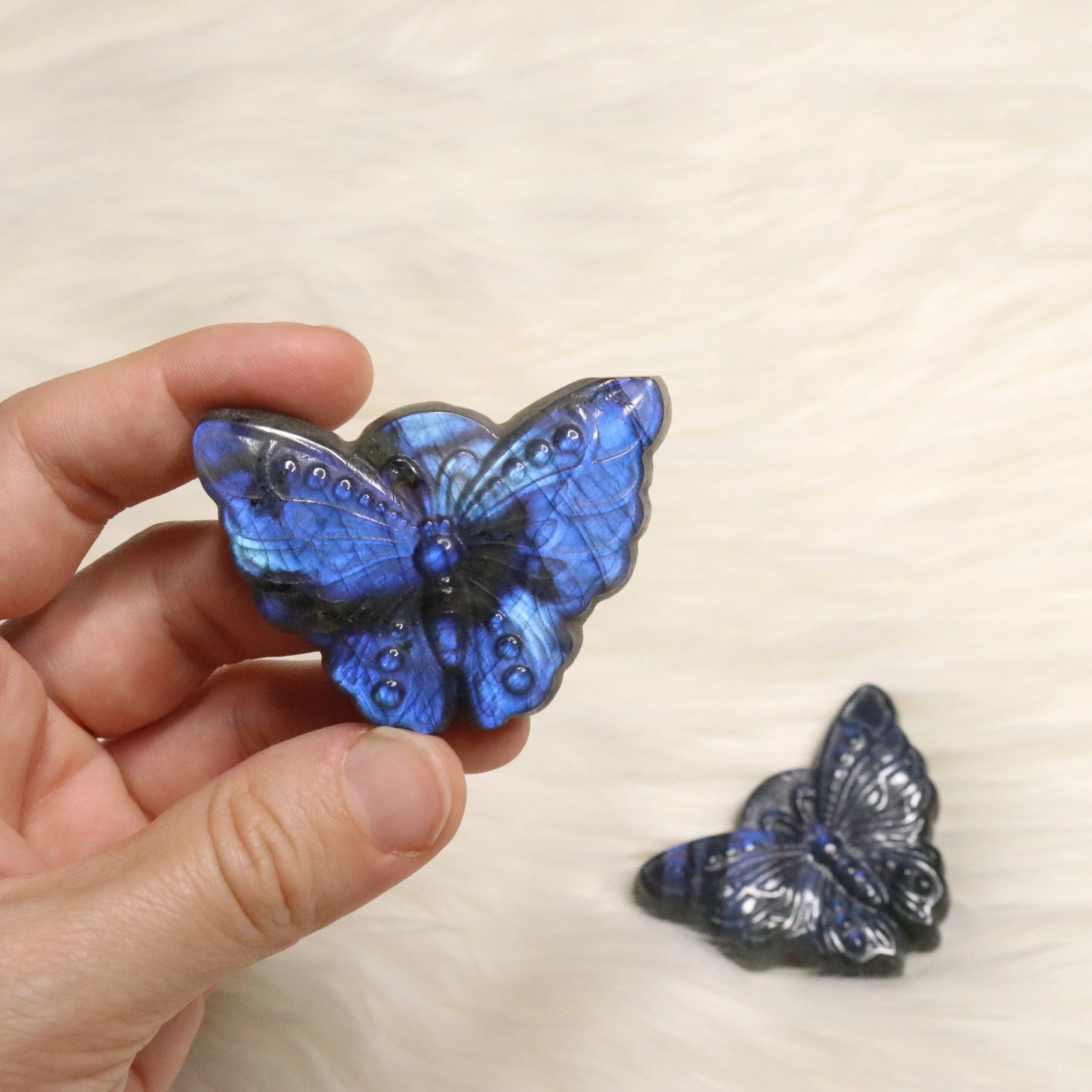 Super Blue Flash Labradorite ~ Butterfly Carvings ~ Magical