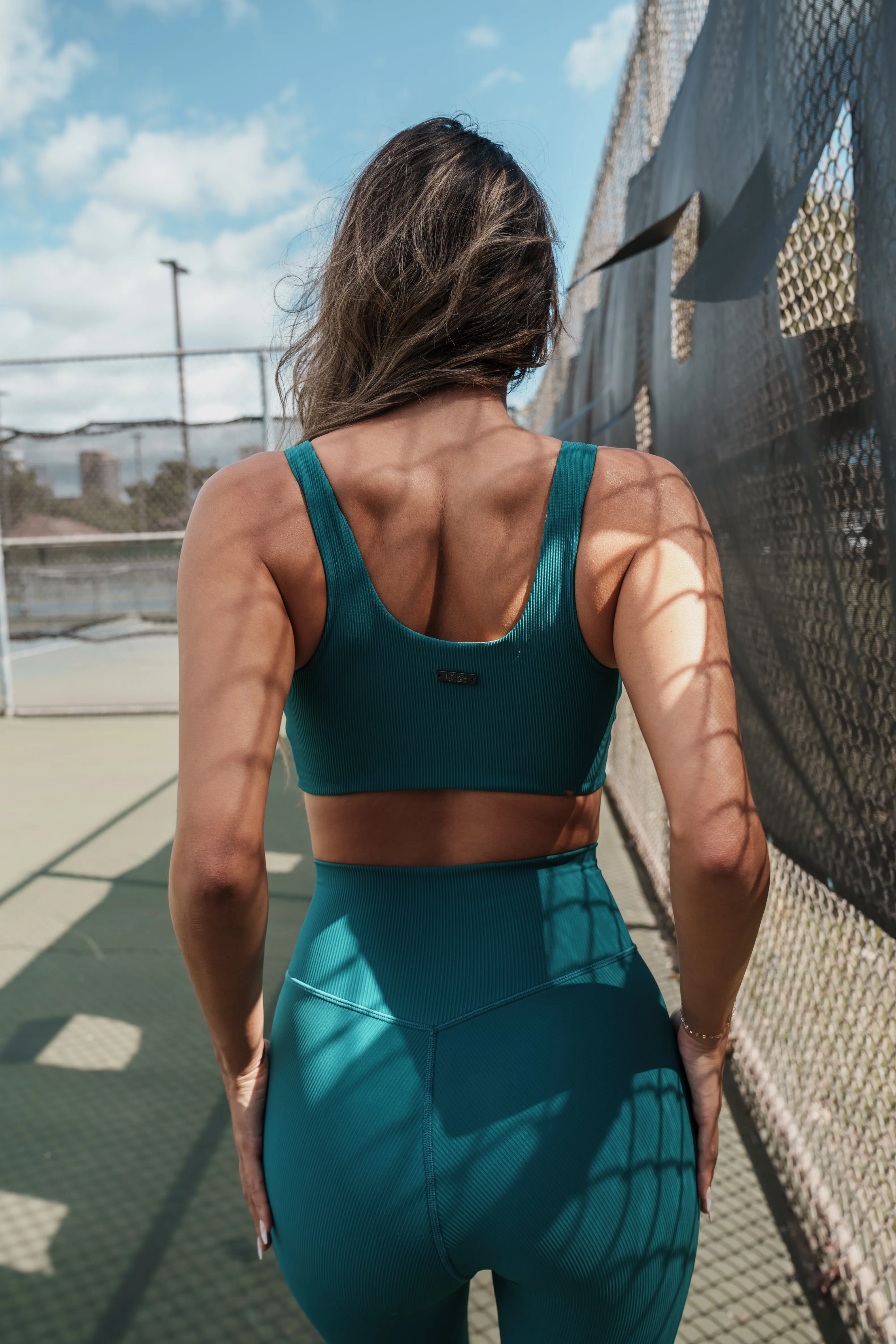 TEAL RIBBED CONTOUR SPORTS BRA (ALL SALES FINAL)