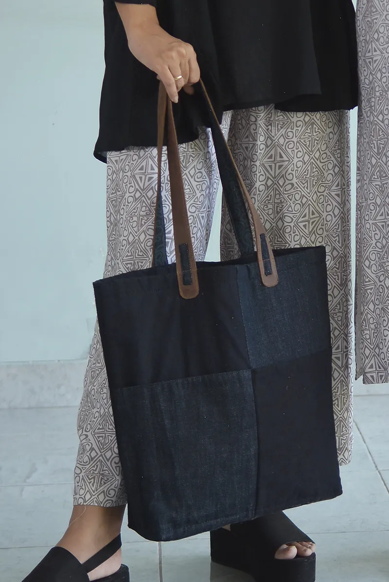 Upcycled Overdyed Cotton & Denim Tote - SALE CLOTHING & KIDS