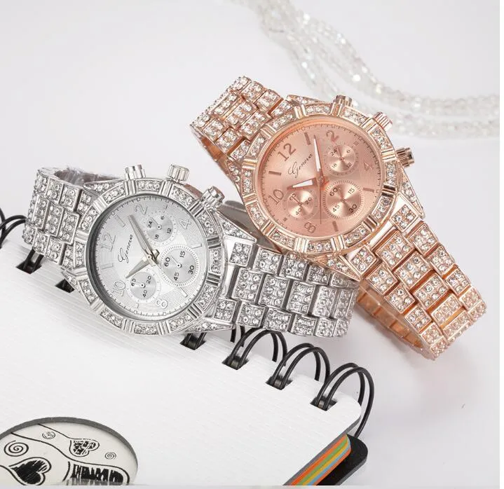 Women Crystal Quartz Analog Wrist Fashion Stainless Steel Luxury Watches